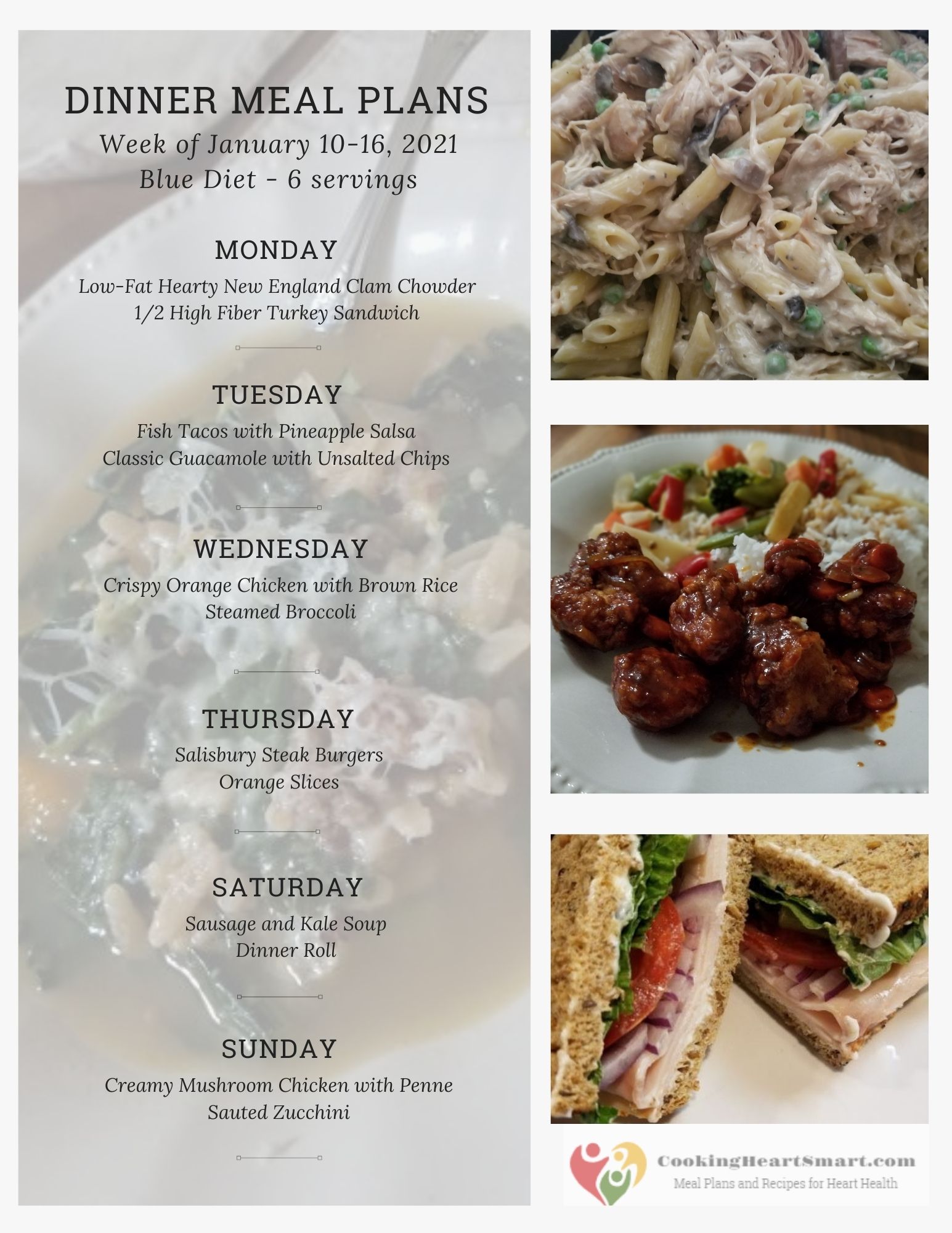 Cooking Heart Smart Weekly Meal Plan - January 10-16, 2021