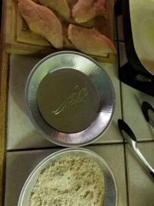 Breading station for Parmesan Chicken
