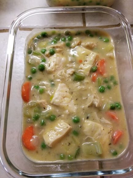 Crockpot Chicken and Dumplings packaged for freezer meal