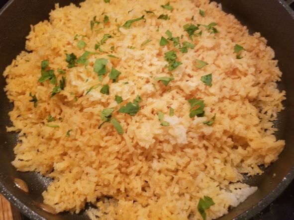 Restaurant Style Mexican Rice cooked in pan
