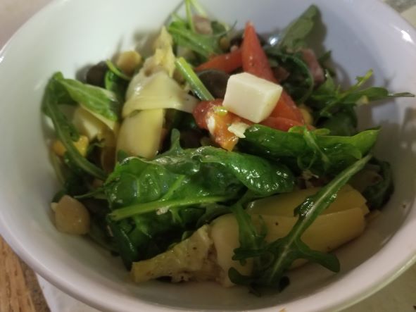 Make Ahead Italian Deli Salad serving in white bowl