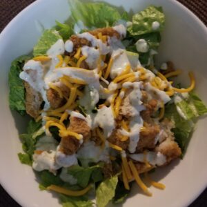 Fried Chicken Salad with Buttermilk Basil Dressing.